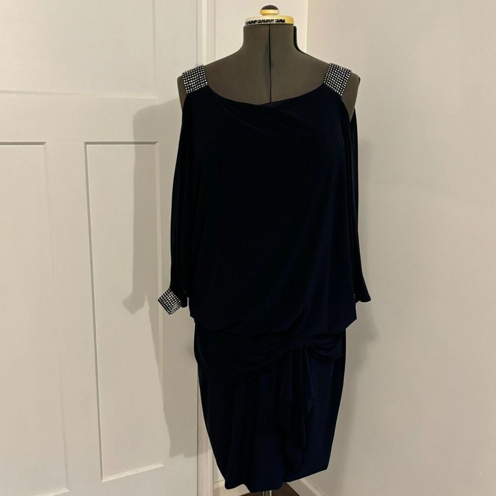 Betsy & Adam Navy Midi Dress with Silver Accents